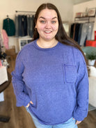 Shop Brushed Ribbed Pocket Shirt - Marlin Blue- at Ruby Joy Boutique, a Women's Clothing Store in Pickerington, Ohio