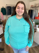 Shop Brushed Ribbed Pocket Shirt - Turquoise- at Ruby Joy Boutique, a Women's Clothing Store in Pickerington, Ohio