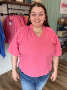 Shop Bubble Sleeved Scalloped Hem Top - Peony- at Ruby Joy Boutique, a Women's Clothing Store in Pickerington, Ohio