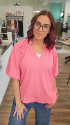 Shop Bubble Sleeved Scalloped Hem Top - Peony- at Ruby Joy Boutique, a Women's Clothing Store in Pickerington, Ohio