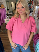 Shop Bubble Sleeved Scalloped Hem Top - Peony- at Ruby Joy Boutique, a Women's Clothing Store in Pickerington, Ohio