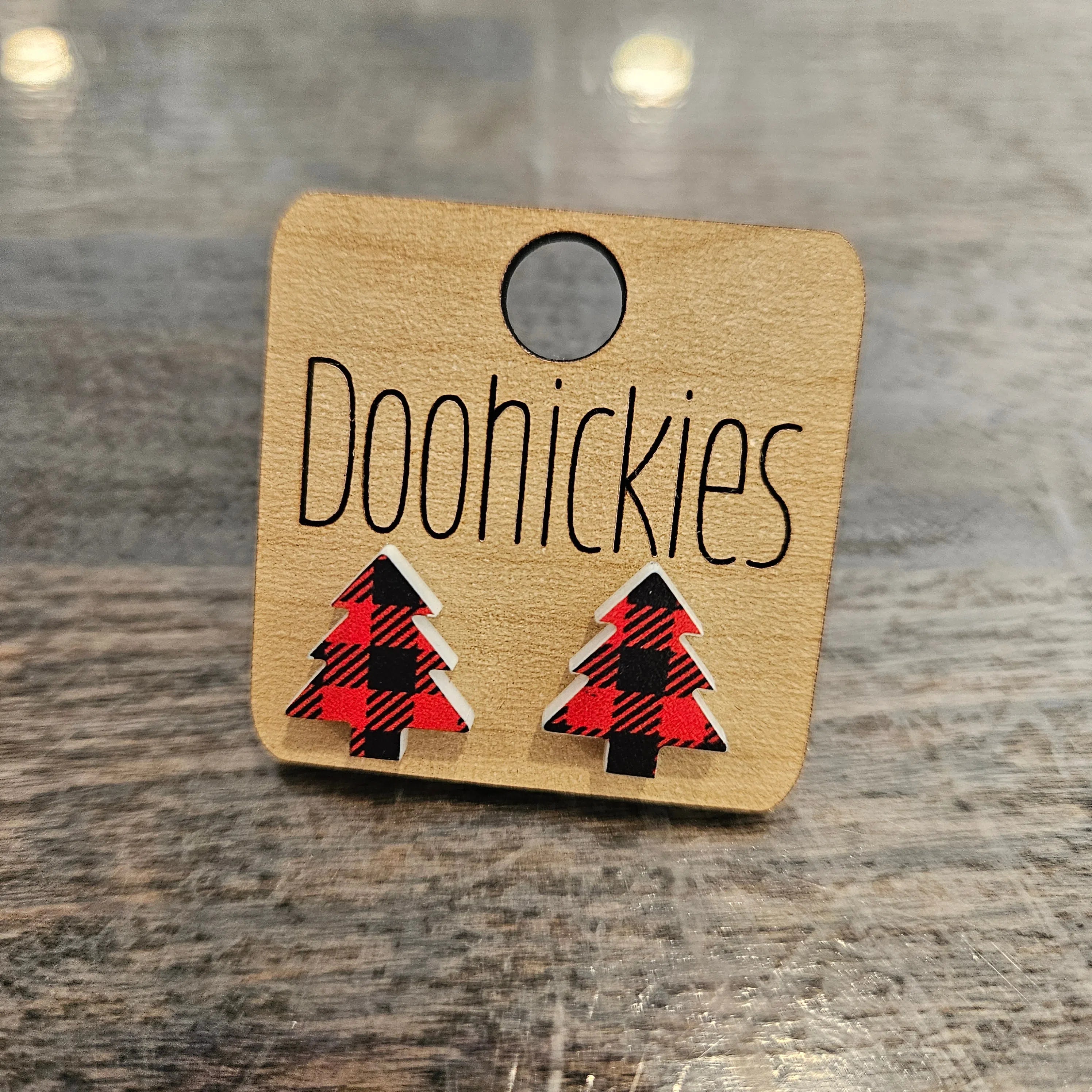 Shop Buffalo Plaid Christmas Tree Stud Earrings-Earrings at Ruby Joy Boutique, a Women's Clothing Store in Pickerington, Ohio