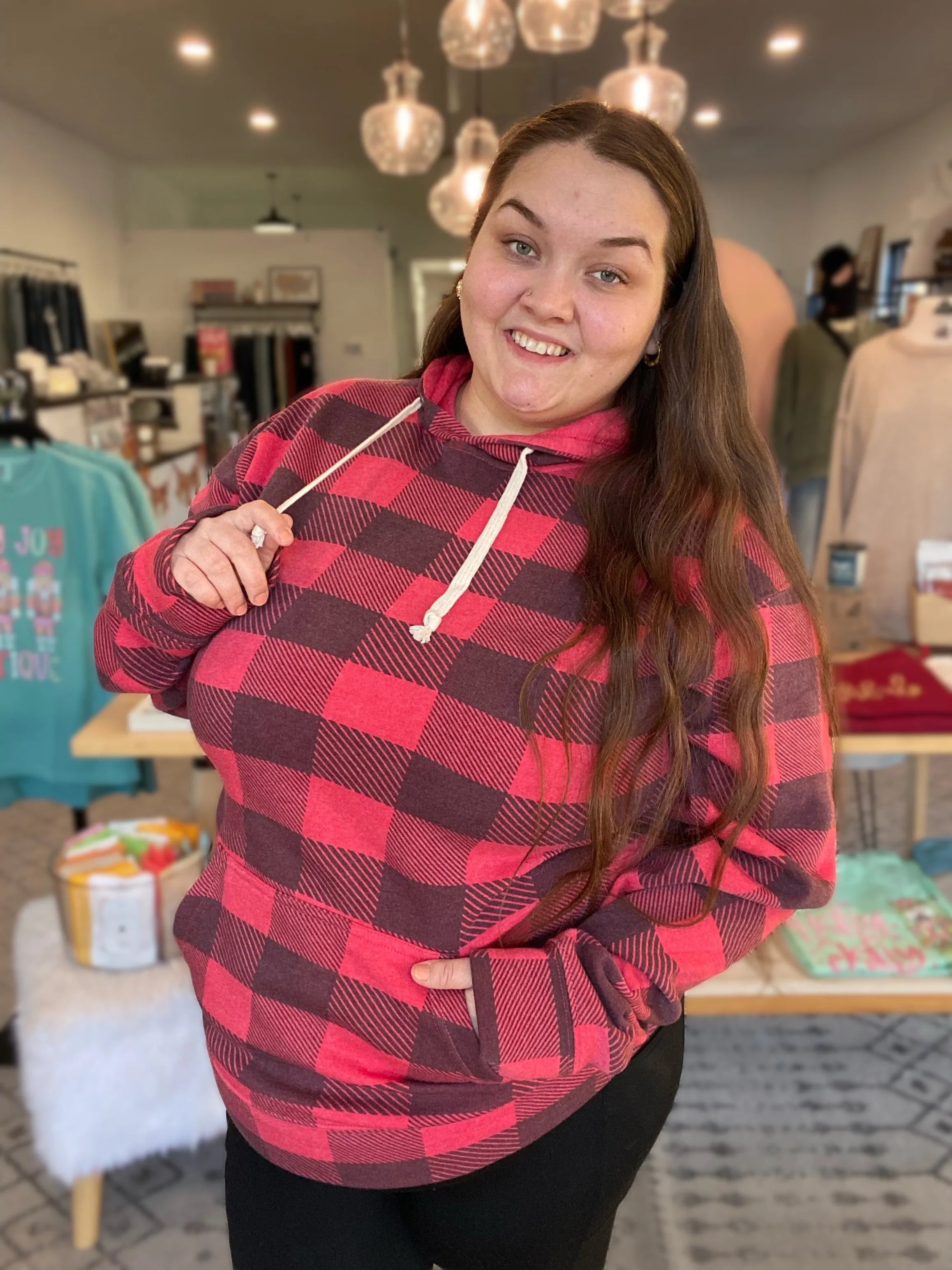 Shop Buffalo Plaid Hoodie- at Ruby Joy Boutique, a Women's Clothing Store in Pickerington, Ohio