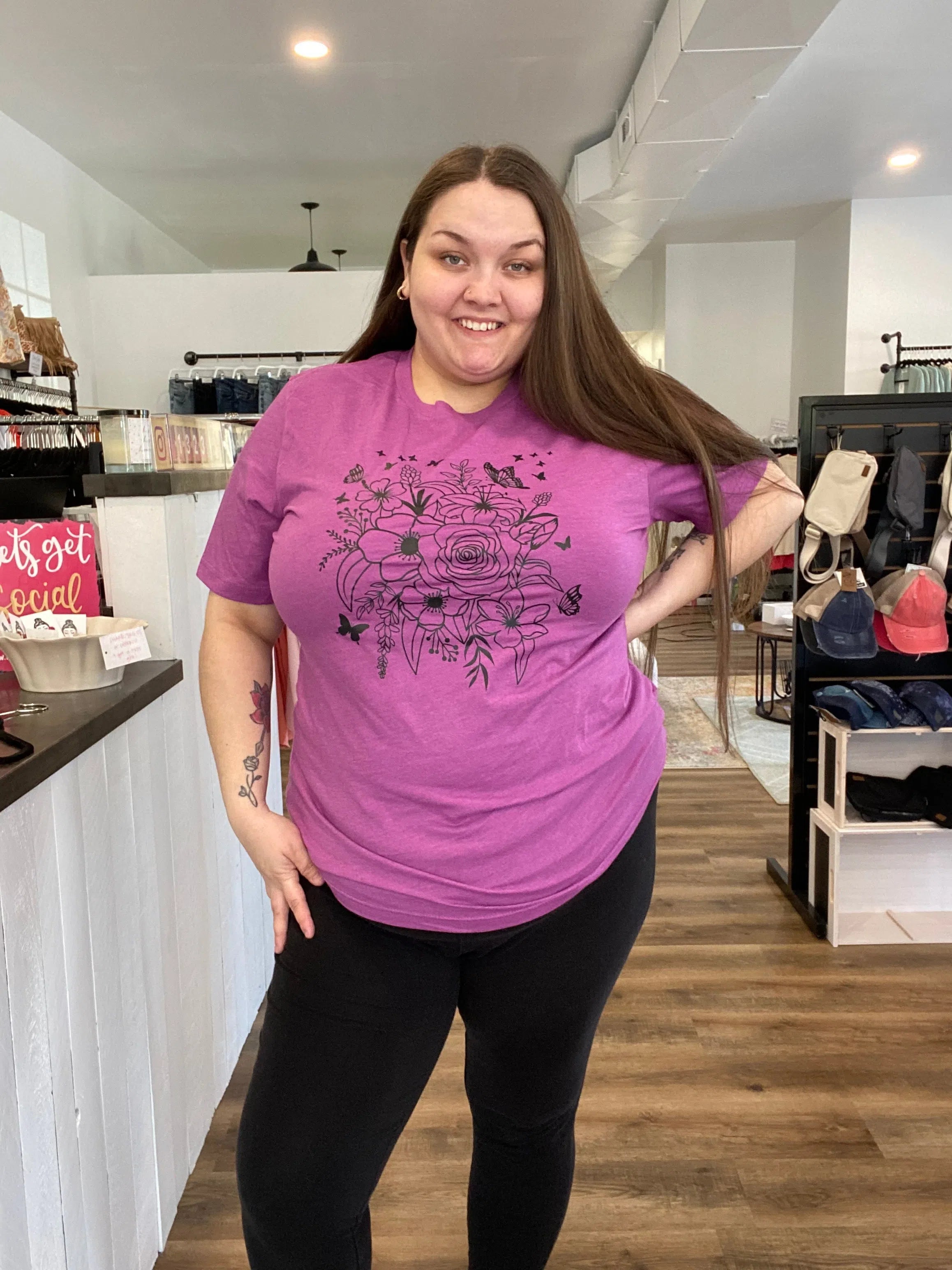 Shop Butterfly Floral Graphic Tee-Graphic Tee at Ruby Joy Boutique, a Women's Clothing Store in Pickerington, Ohio