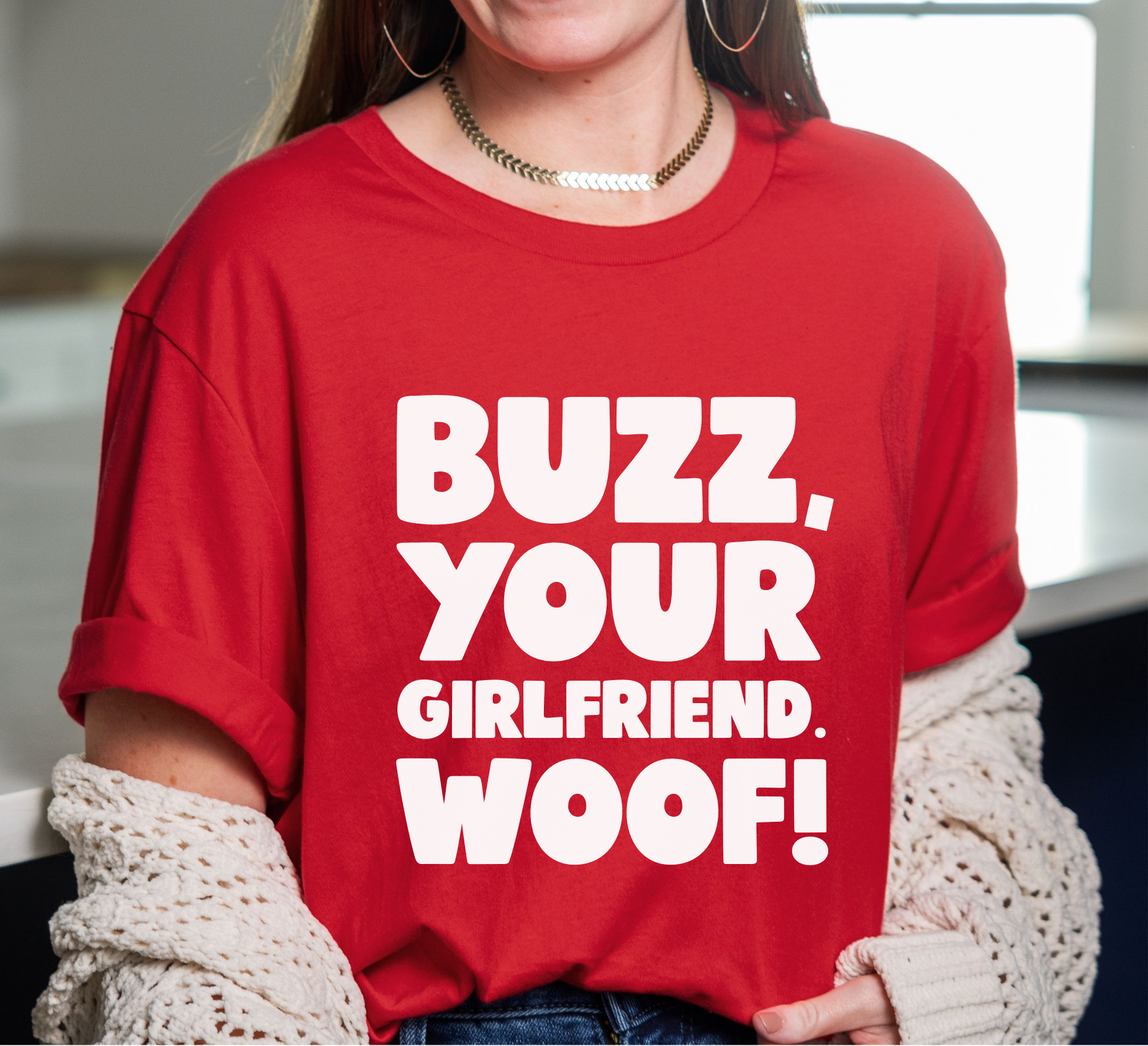 Shop Buzz, Your Girlfriend Woof! Graphic Top | Home Alone Christmas- at Ruby Joy Boutique, a Women's Clothing Store in Pickerington, Ohio