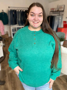 Shop Camden Ribbed Henley Top - Kelly Green- at Ruby Joy Boutique, a Women's Clothing Store in Pickerington, Ohio