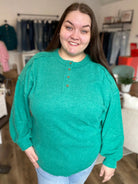 Shop Camden Ribbed Henley Top - Kelly Green- at Ruby Joy Boutique, a Women's Clothing Store in Pickerington, Ohio