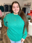 Shop Camden Ribbed Henley Top - Kelly Green- at Ruby Joy Boutique, a Women's Clothing Store in Pickerington, Ohio