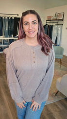 Shop Camden Ribbed Henley Top - Mocha- at Ruby Joy Boutique, a Women's Clothing Store in Pickerington, Ohio