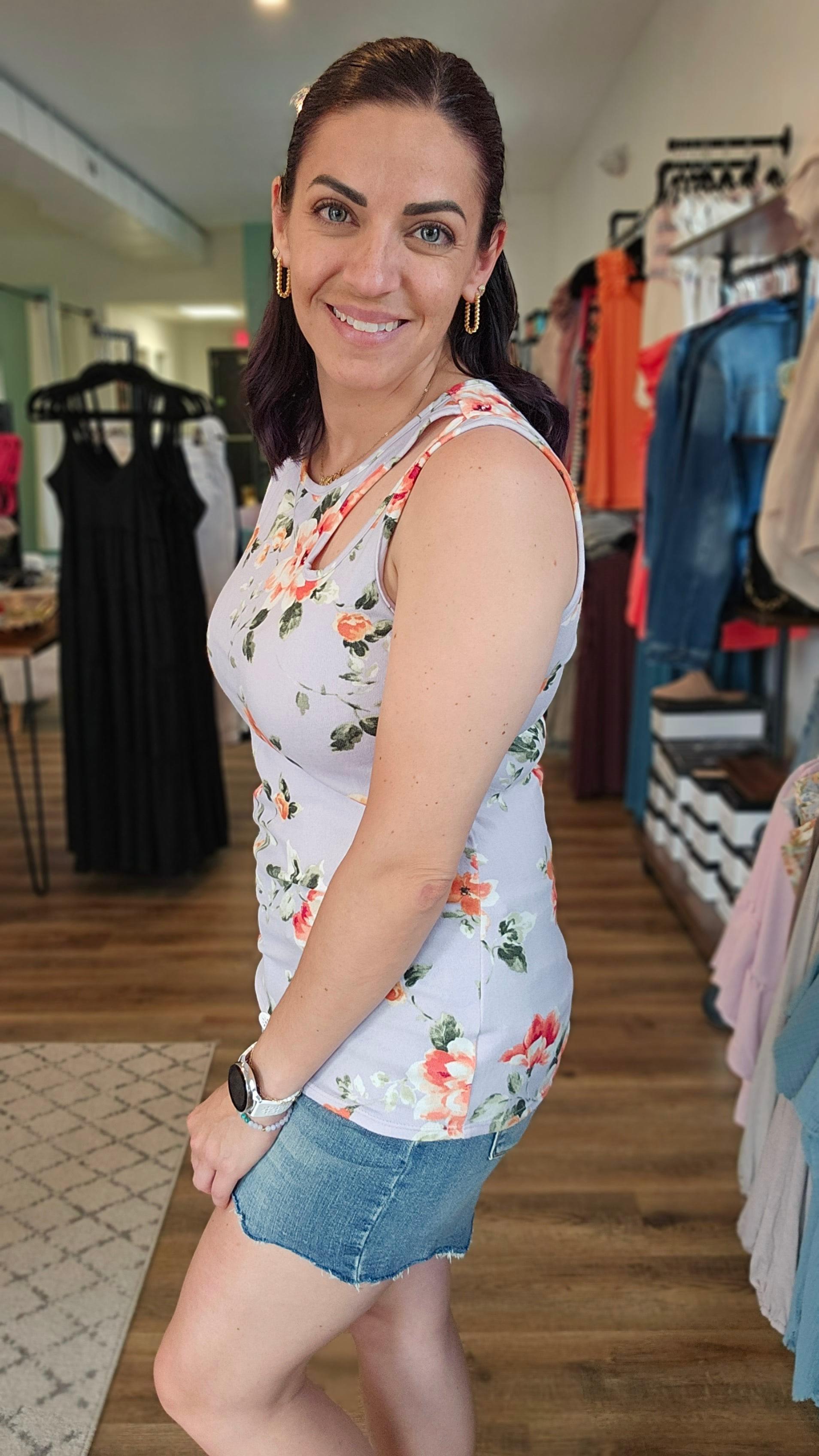 Shop Carissa Floral Tank-Shirts & Tops at Ruby Joy Boutique, a Women's Clothing Store in Pickerington, Ohio