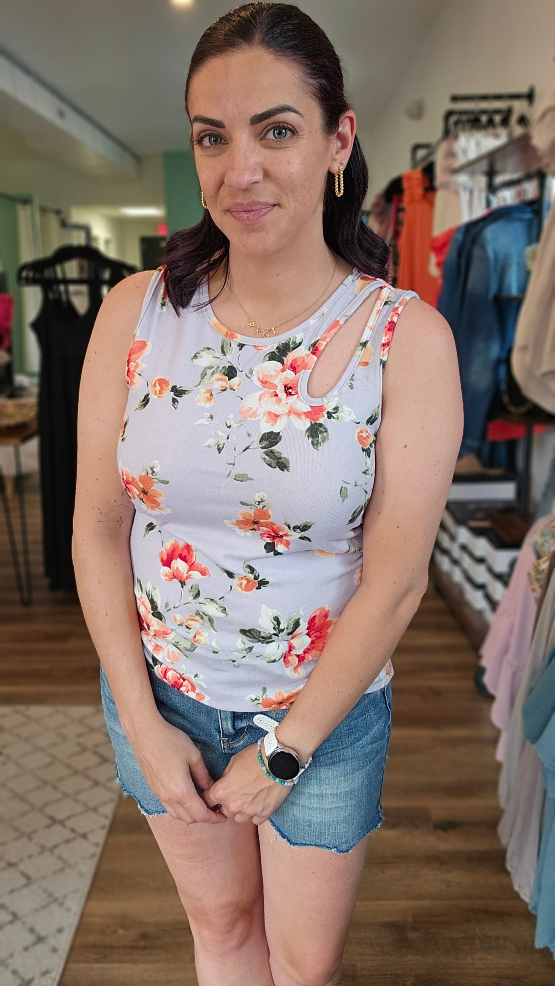 Shop Carissa Floral Tank-Shirts & Tops at Ruby Joy Boutique, a Women's Clothing Store in Pickerington, Ohio