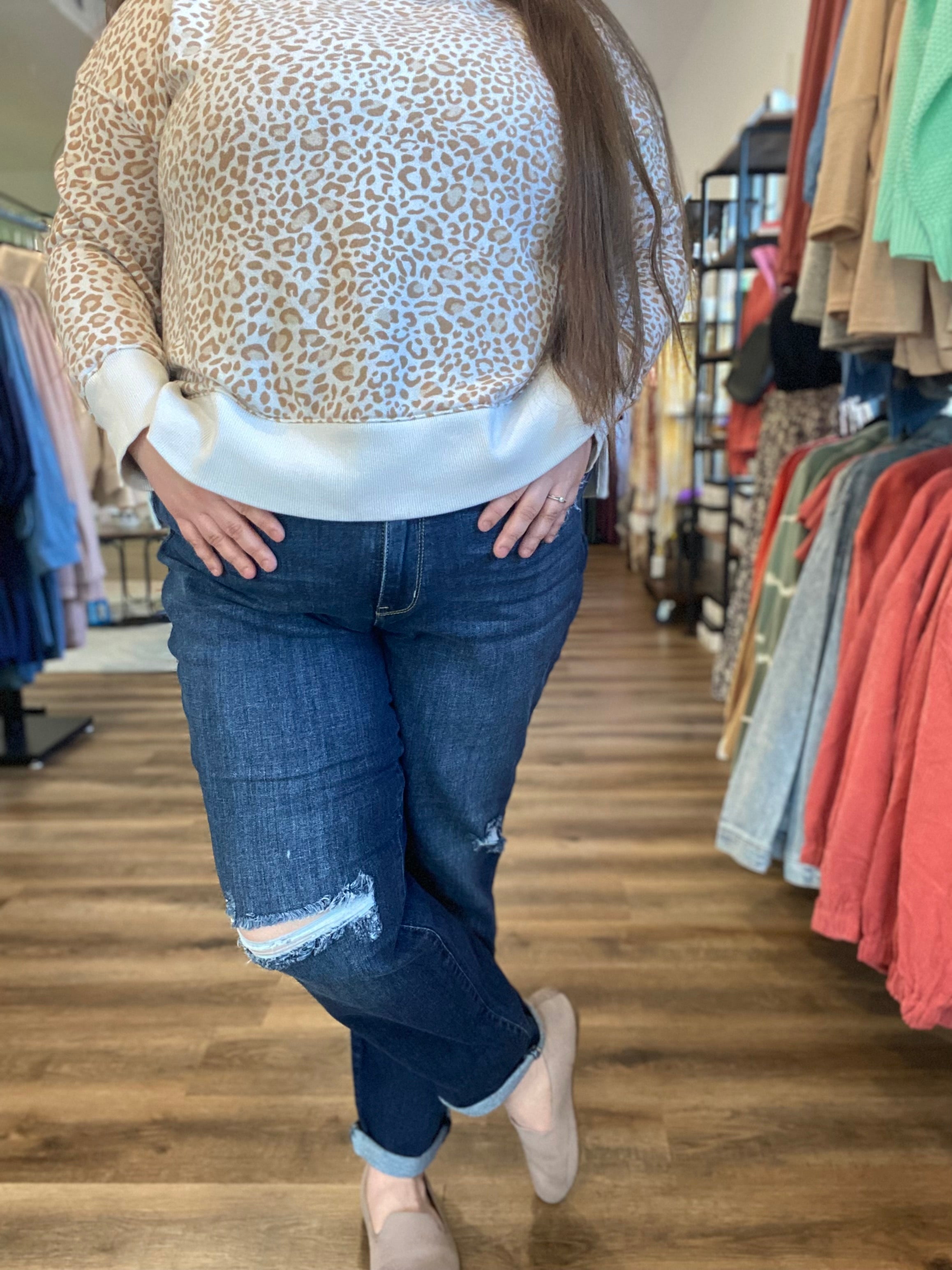 Shop Cassey Cuffed Boyfriend Jeans | Judy Blue-Denim at Ruby Joy Boutique, a Women's Clothing Store in Pickerington, Ohio