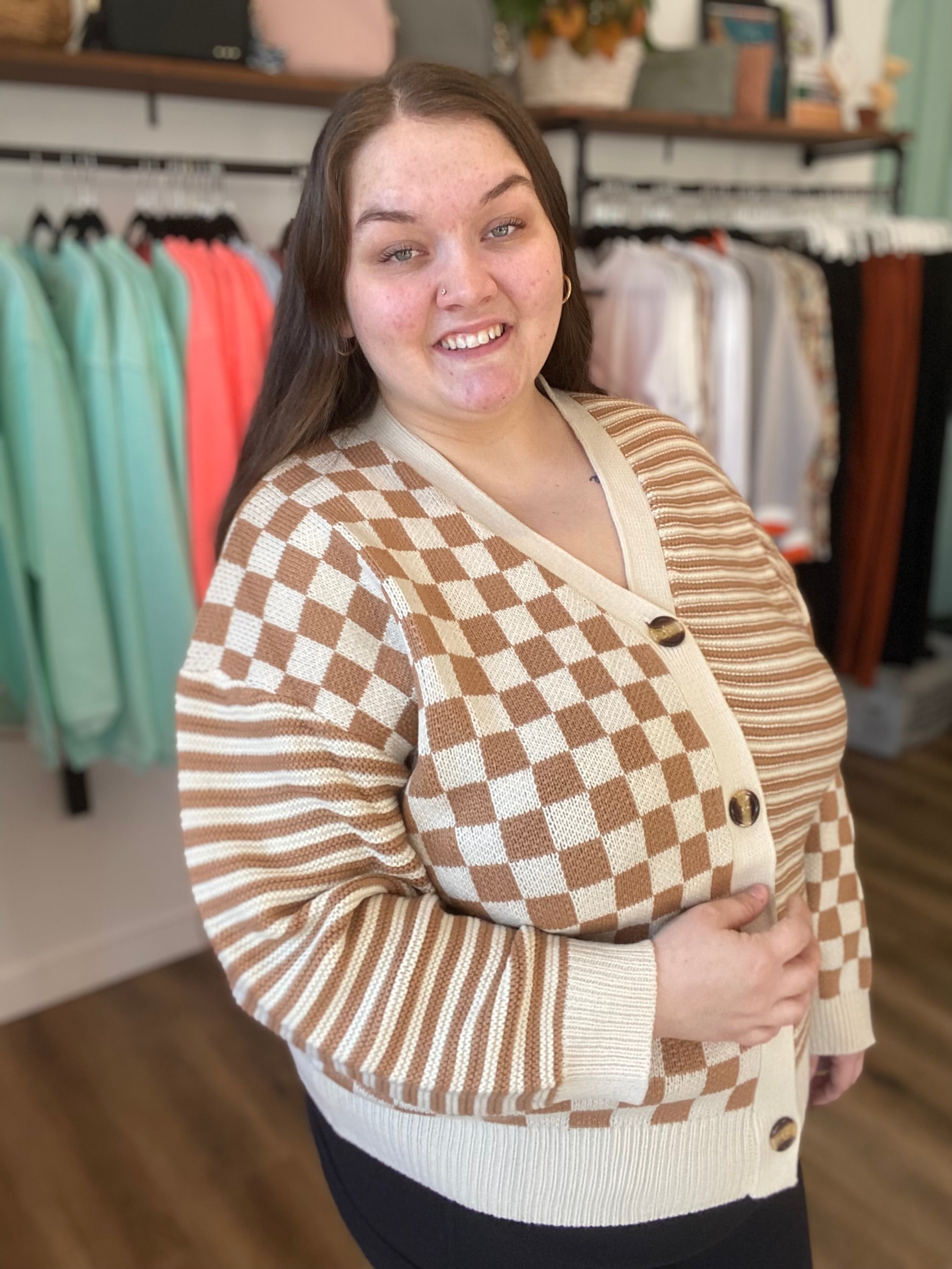 Shop Check It Out Oversized Cardigan-Cardigan at Ruby Joy Boutique, a Women's Clothing Store in Pickerington, Ohio