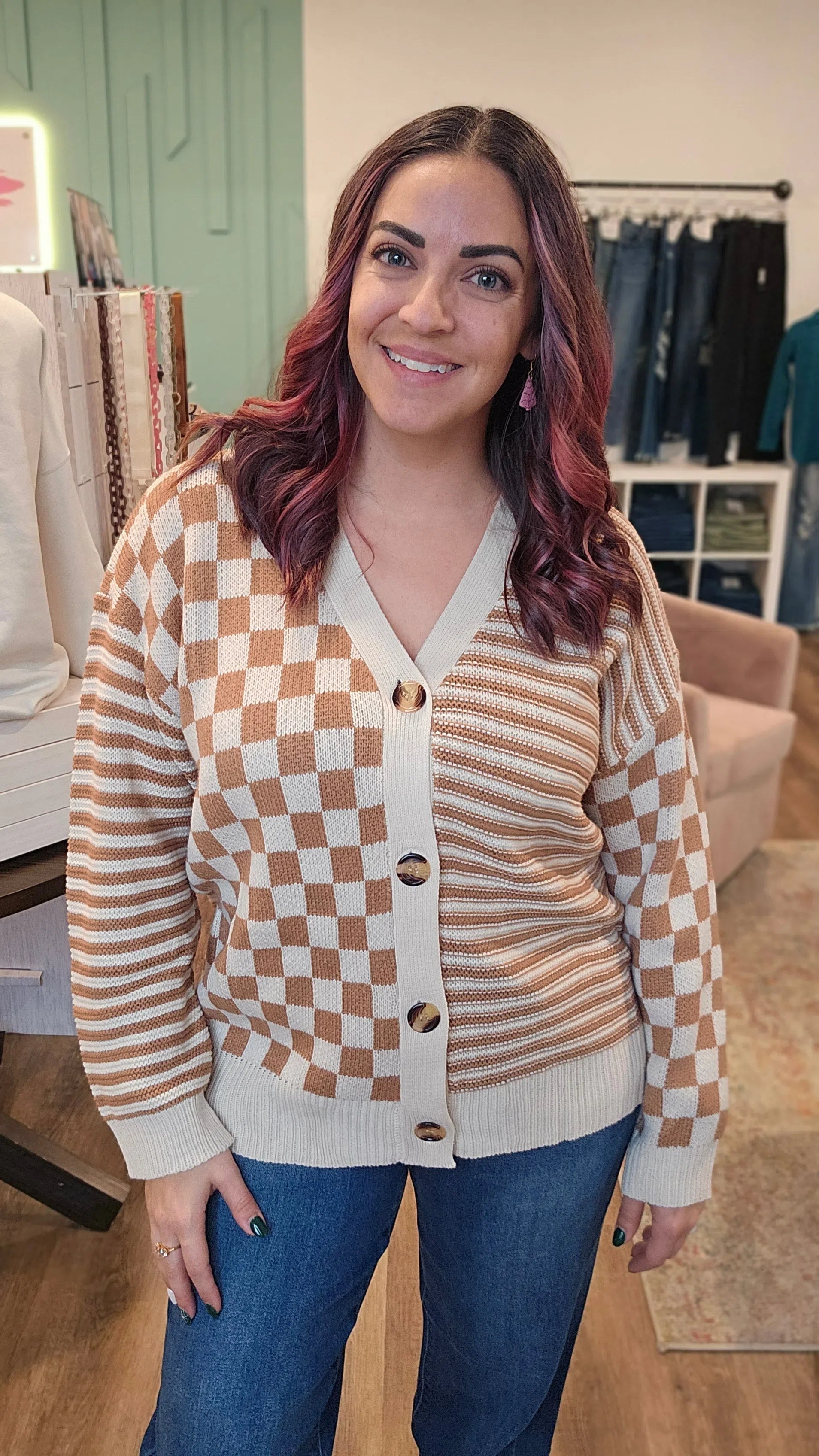 Shop Check It Out Oversized Cardigan-Cardigan at Ruby Joy Boutique, a Women's Clothing Store in Pickerington, Ohio