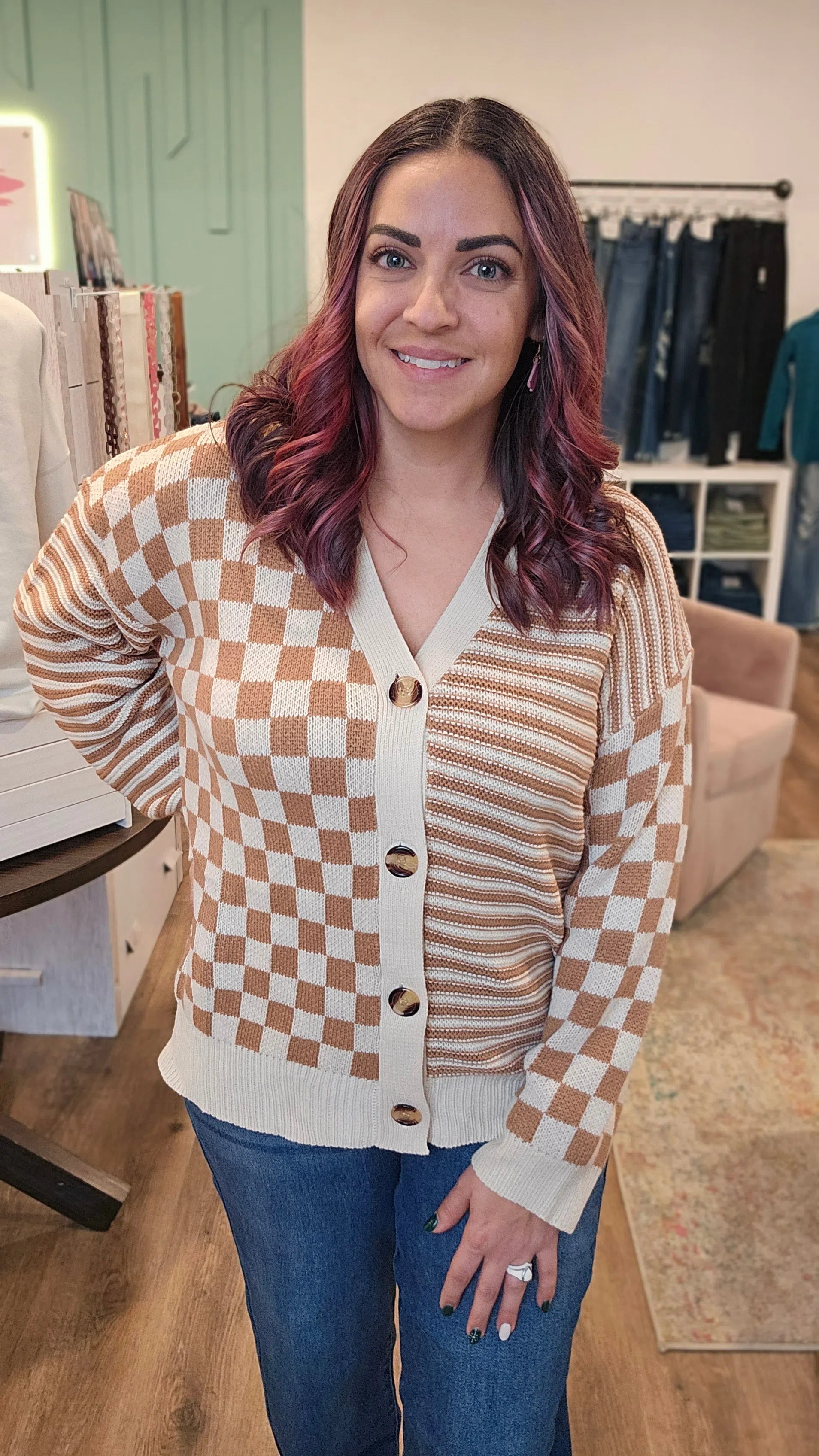 Shop Check It Out Oversized Cardigan-Cardigan at Ruby Joy Boutique, a Women's Clothing Store in Pickerington, Ohio