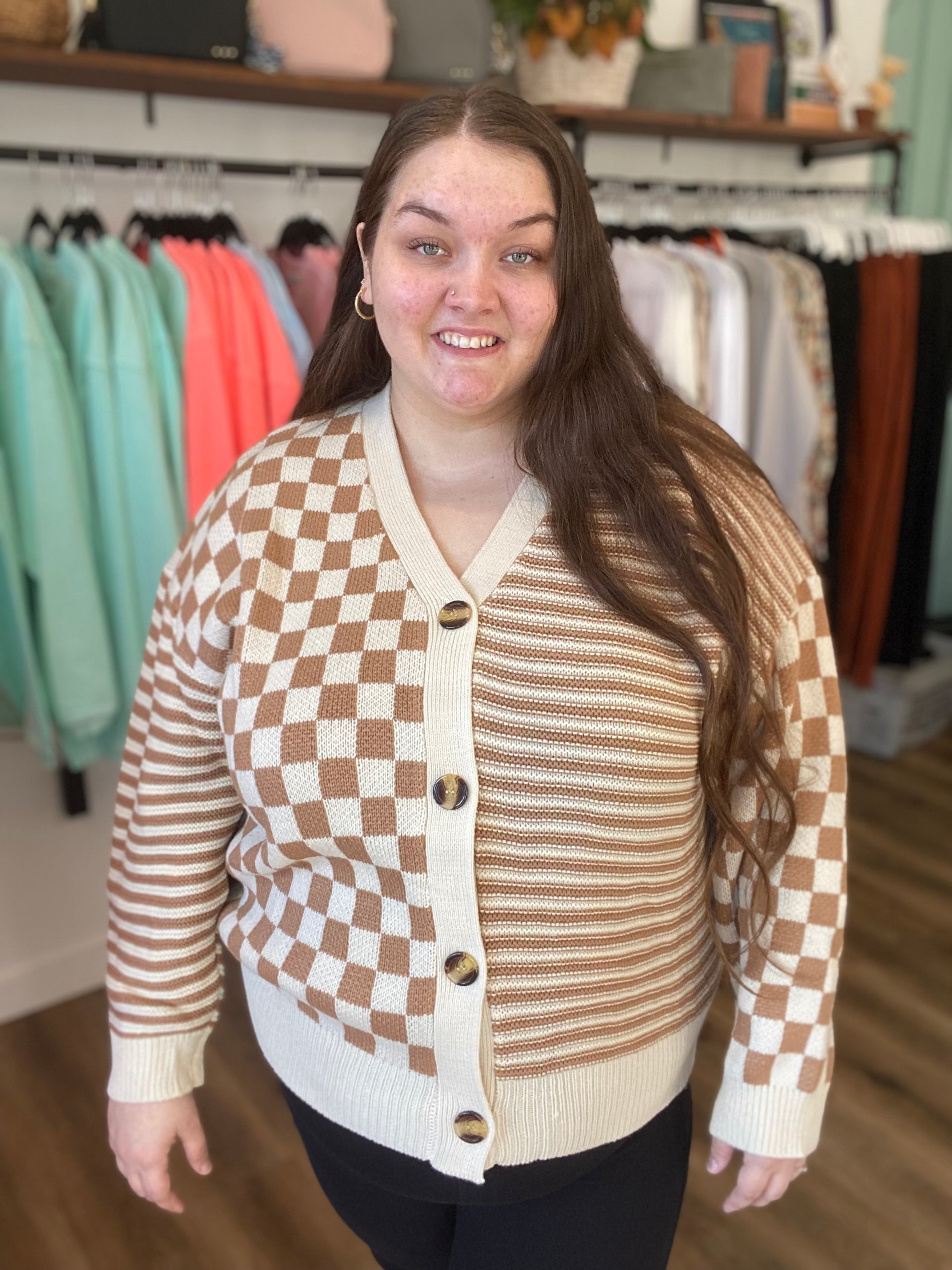 Shop Check It Out Oversized Cardigan-Cardigan at Ruby Joy Boutique, a Women's Clothing Store in Pickerington, Ohio