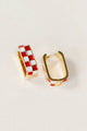 Shop Checkered Oval Hoop Earrings-Crimson at Ruby Joy Boutique, a Women's Clothing Store in Pickerington, Ohio