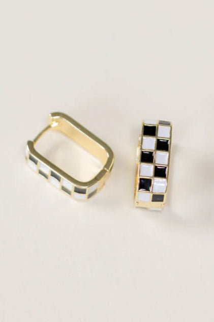 Shop Checkered Oval Hoop Earrings- at Ruby Joy Boutique, a Women's Clothing Store in Pickerington, Ohio