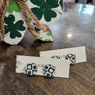 Shop Checkered Shamrock Stud Earrings- at Ruby Joy Boutique, a Women's Clothing Store in Pickerington, Ohio