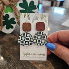 Shop Checkered Shamrock & Wood Drop Earrings- at Ruby Joy Boutique, a Women's Clothing Store in Pickerington, Ohio