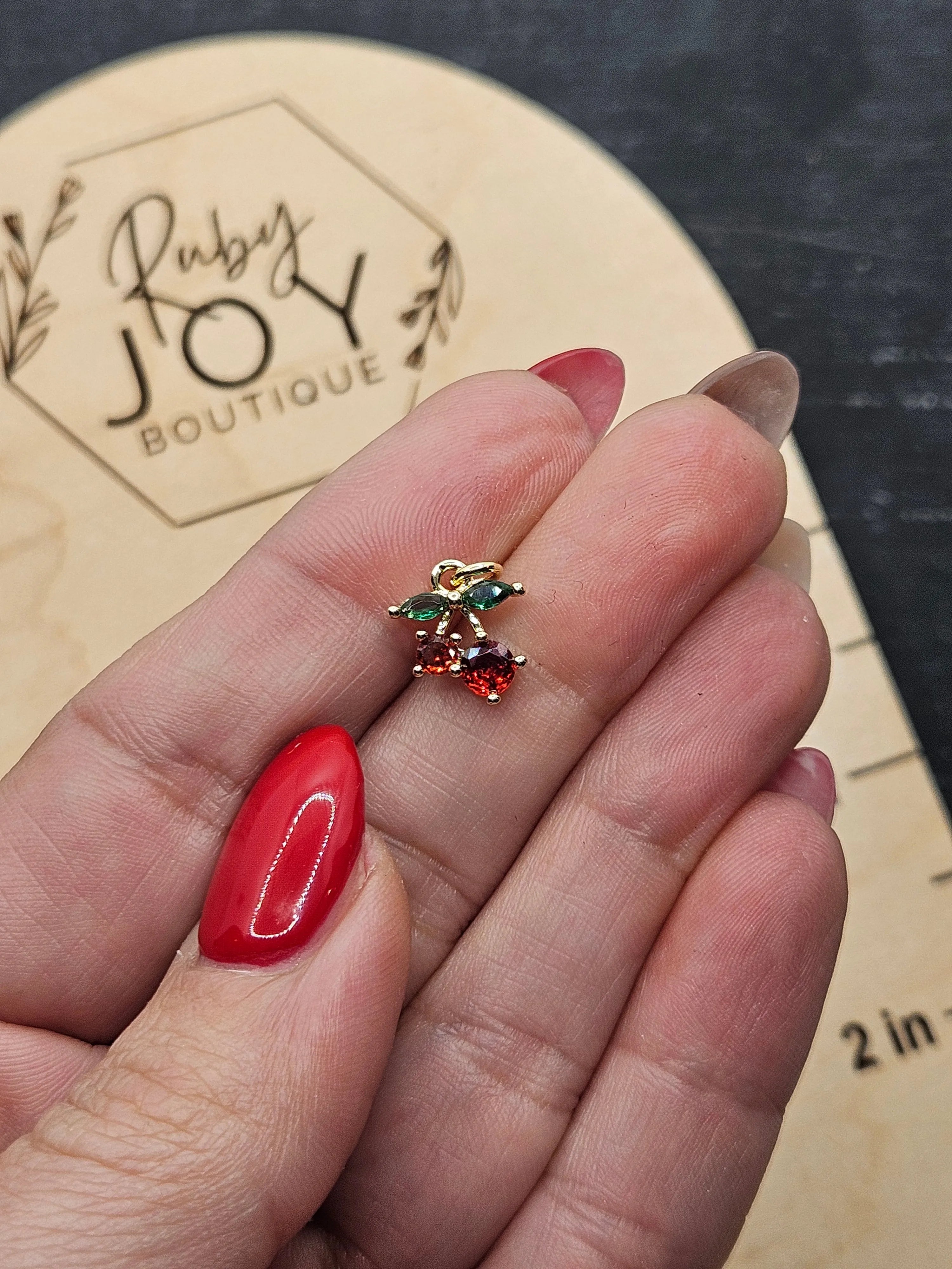 Shop Cherry Charm | Gold-Filled- at Ruby Joy Boutique, a Women's Clothing Store in Pickerington, Ohio