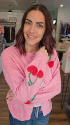 Shop Cherry Tie Detail Cardigan- at Ruby Joy Boutique, a Women's Clothing Store in Pickerington, Ohio