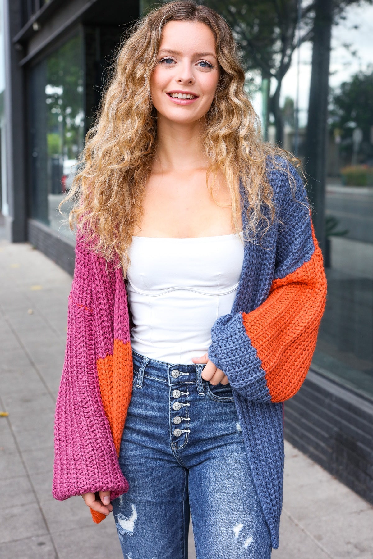 Shop Chunky Knit Color Block Cardigan-Cardigan at Ruby Joy Boutique, a Women's Clothing Store in Pickerington, Ohio