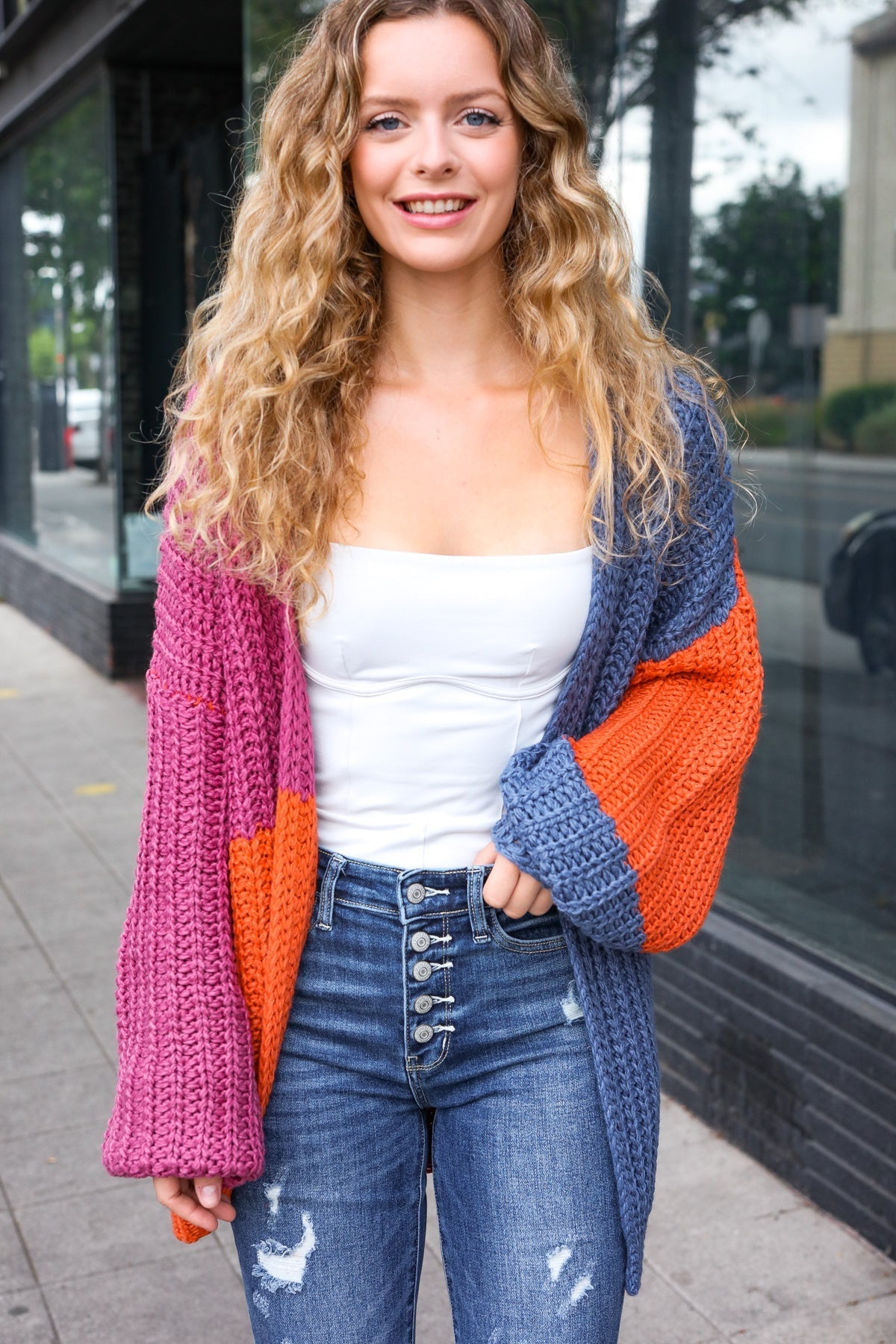 Shop Chunky Knit Color Block Cardigan-Cardigan at Ruby Joy Boutique, a Women's Clothing Store in Pickerington, Ohio