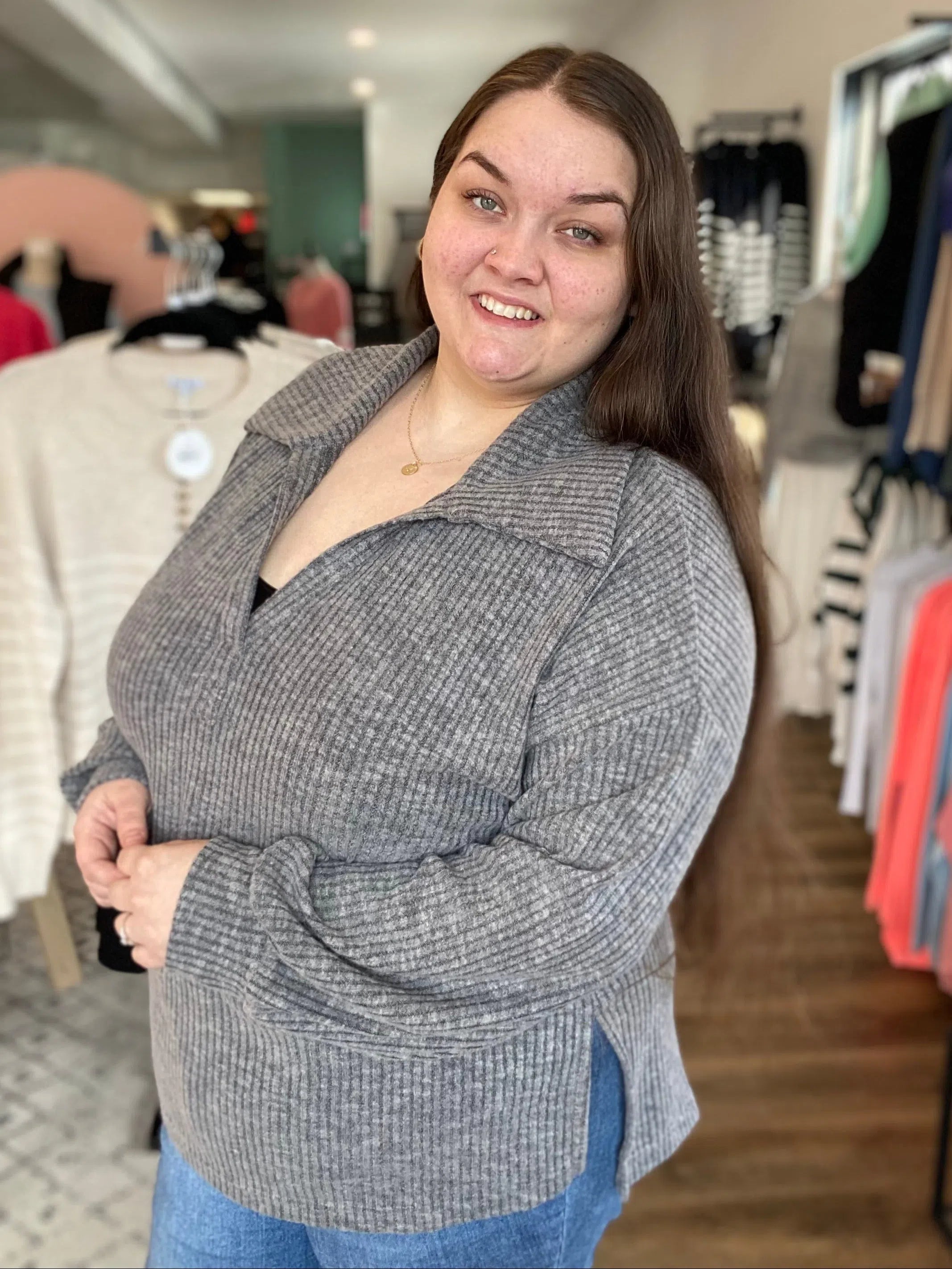 Shop Claire Top - Heather Gray- at Ruby Joy Boutique, a Women's Clothing Store in Pickerington, Ohio