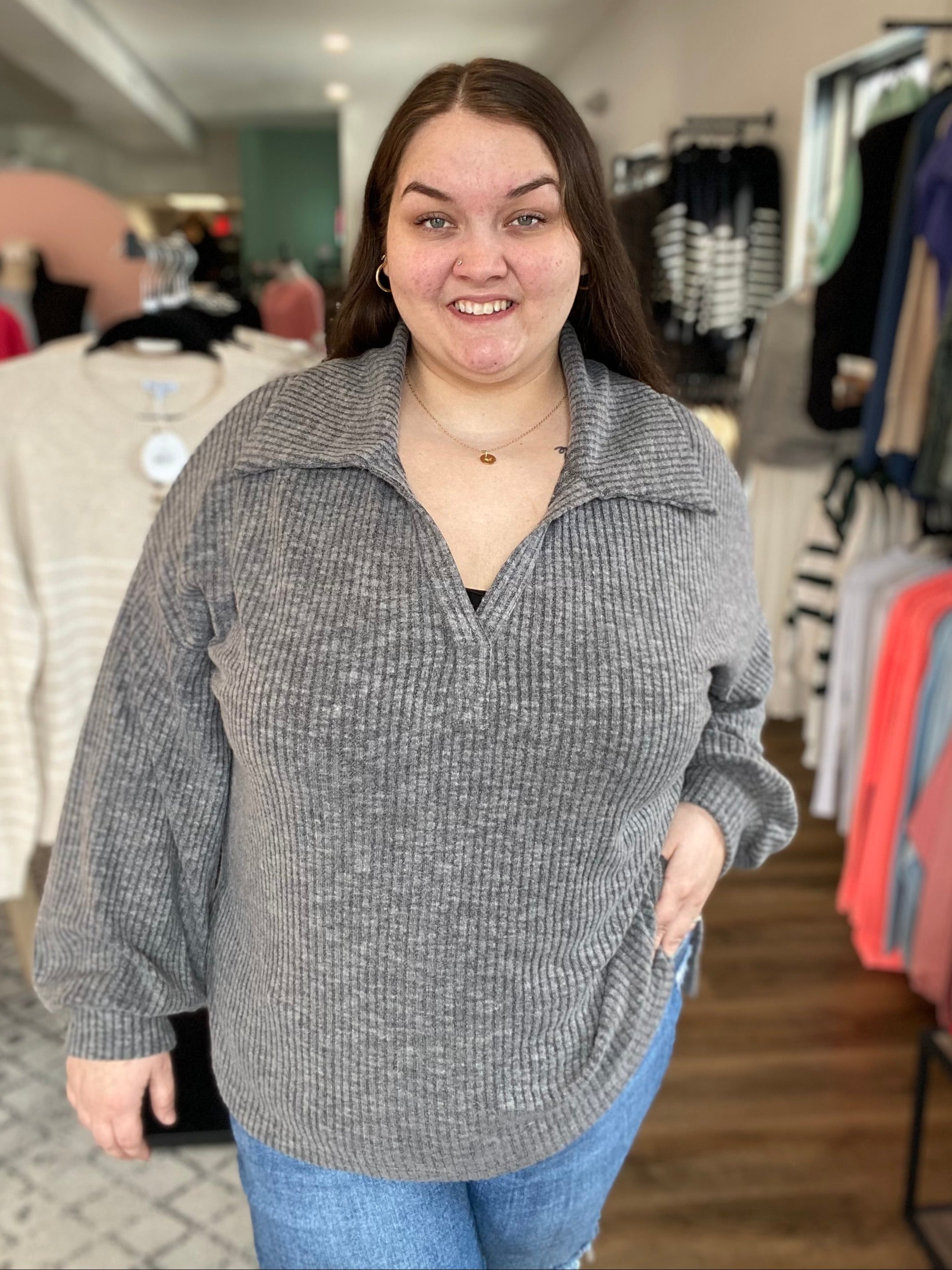 Shop Claire Top - Heather Gray- at Ruby Joy Boutique, a Women's Clothing Store in Pickerington, Ohio