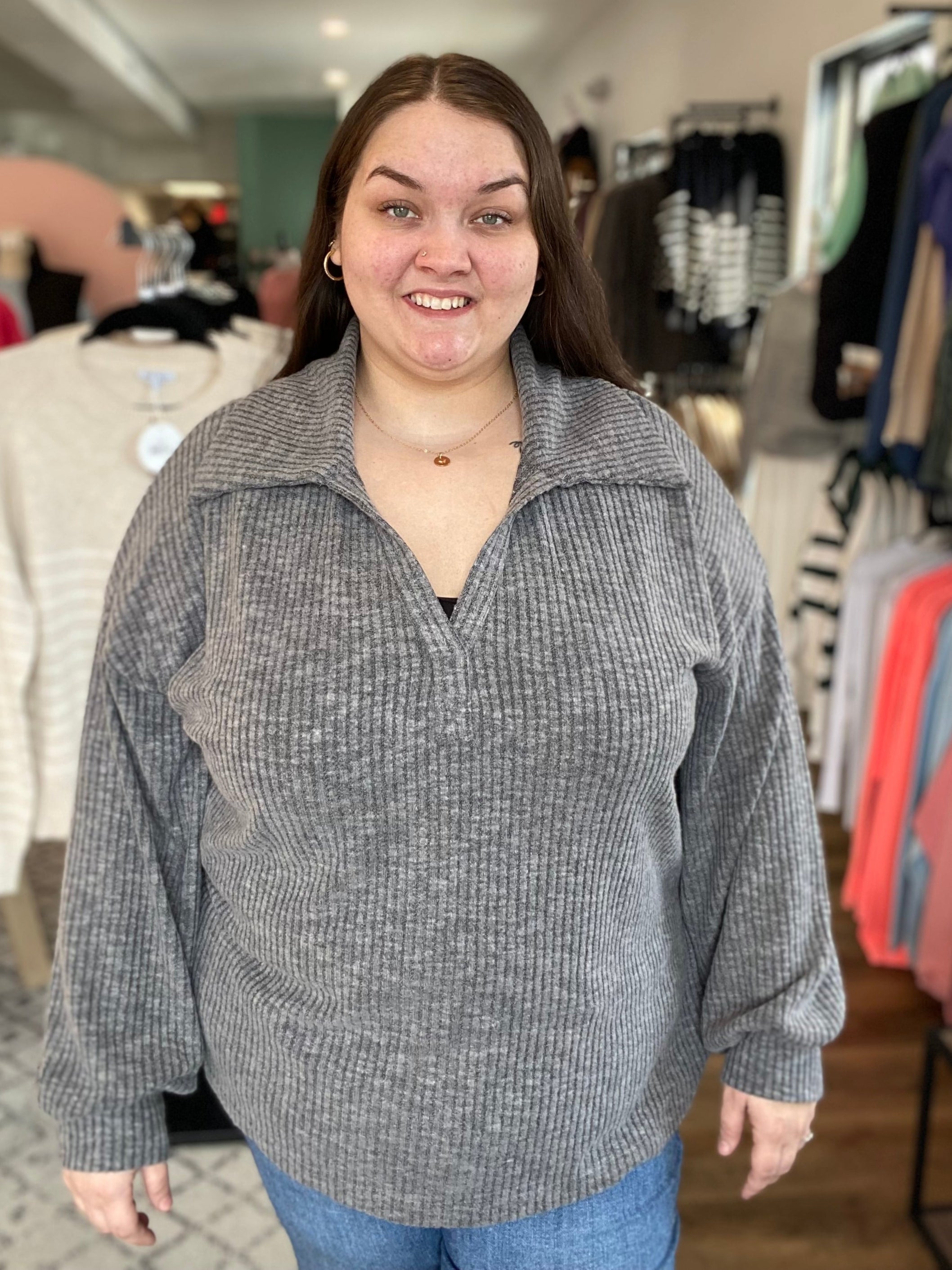 Shop Claire Top - Heather Gray- at Ruby Joy Boutique, a Women's Clothing Store in Pickerington, Ohio