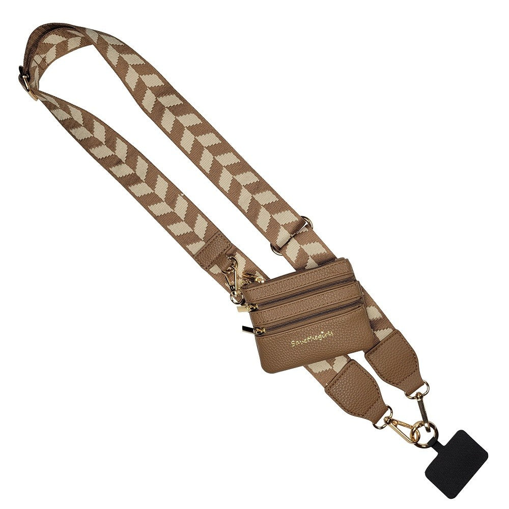 Shop Clip & Go Strap with Zippered Pouch | Save The Girls-Brown & Cream Chevron at Ruby Joy Boutique, a Women's Clothing Store in Pickerington, Ohio