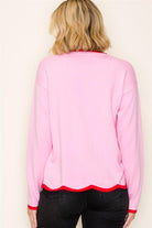 Shop Color Pop Scallop Hem Sweater - Pink & Red- at Ruby Joy Boutique, a Women's Clothing Store in Pickerington, Ohio