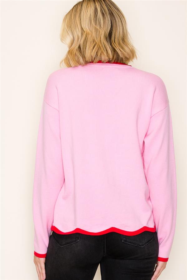 Shop Color Pop Scallop Hem Sweater - Pink & Red- at Ruby Joy Boutique, a Women's Clothing Store in Pickerington, Ohio