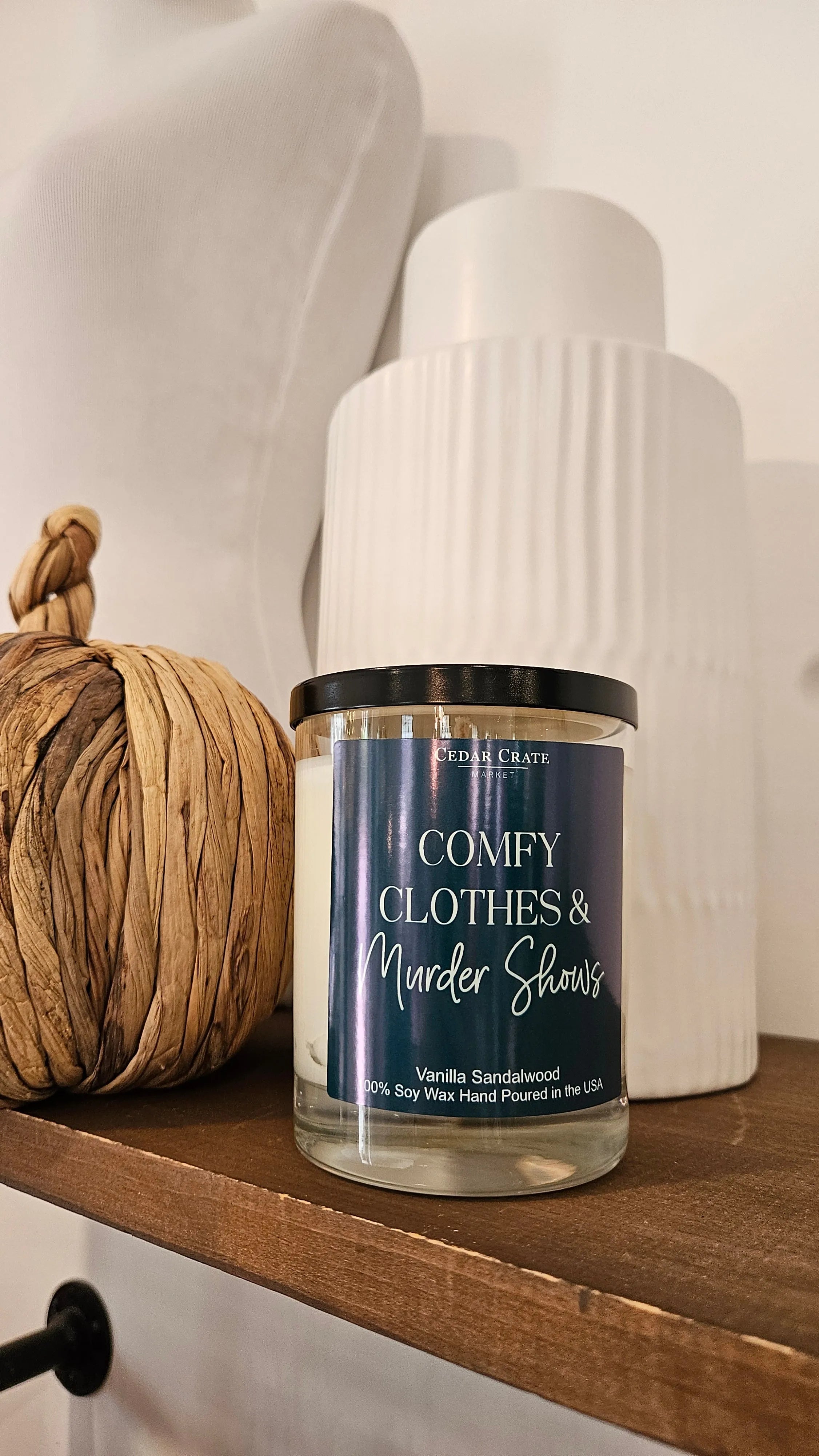 Shop Comfy Clothes & Murder Shows | Vanilla Sandalwood Soy Candle- at Ruby Joy Boutique, a Women's Clothing Store in Pickerington, Ohio