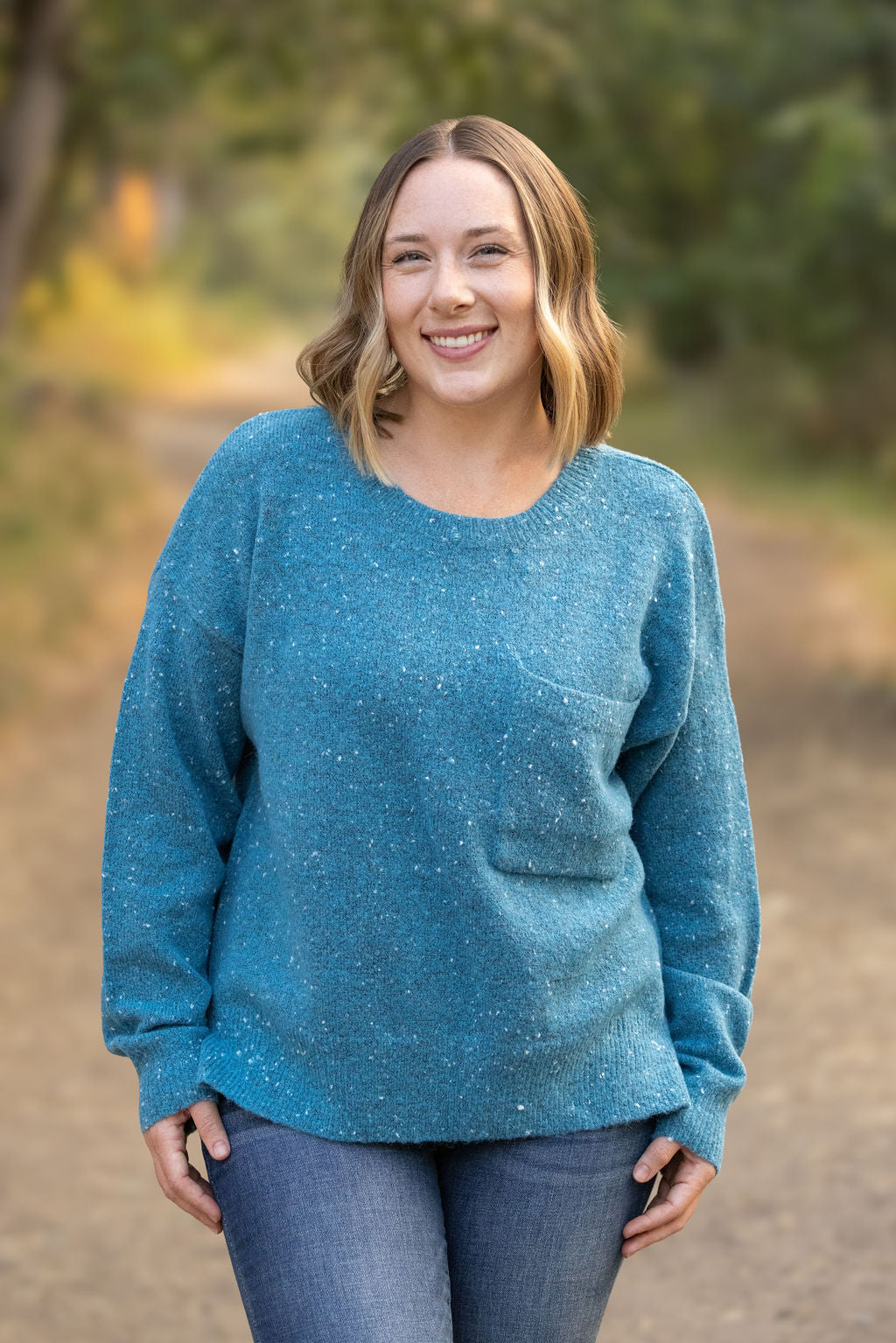 Shop Confetti Sweater - Blue-Sweater at Ruby Joy Boutique, a Women's Clothing Store in Pickerington, Ohio