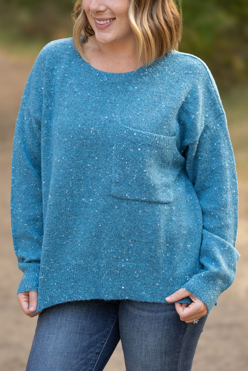 Shop Confetti Sweater - Blue-Sweater at Ruby Joy Boutique, a Women's Clothing Store in Pickerington, Ohio