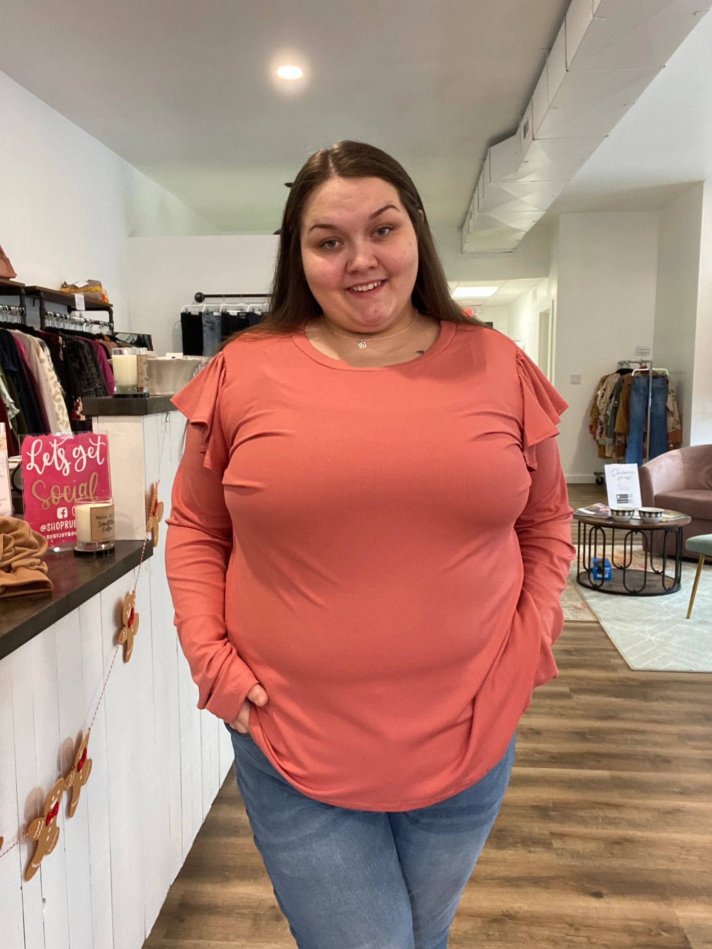 Shop Coral Dreams Ruffle Top-Shirts & Tops at Ruby Joy Boutique, a Women's Clothing Store in Pickerington, Ohio