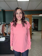 Shop Coral Dreams Ruffle Top- at Ruby Joy Boutique, a Women's Clothing Store in Pickerington, Ohio