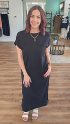 Shop Cotton Midi T-Shirt Dress with Side Slits - Black- at Ruby Joy Boutique, a Women's Clothing Store in Pickerington, Ohio