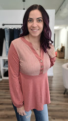 Shop Courtney Button Top with Stripe Detail-Shirts & Tops at Ruby Joy Boutique, a Women's Clothing Store in Pickerington, Ohio