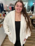 Shop Cozy Hooded Cardigan - White- at Ruby Joy Boutique, a Women's Clothing Store in Pickerington, Ohio