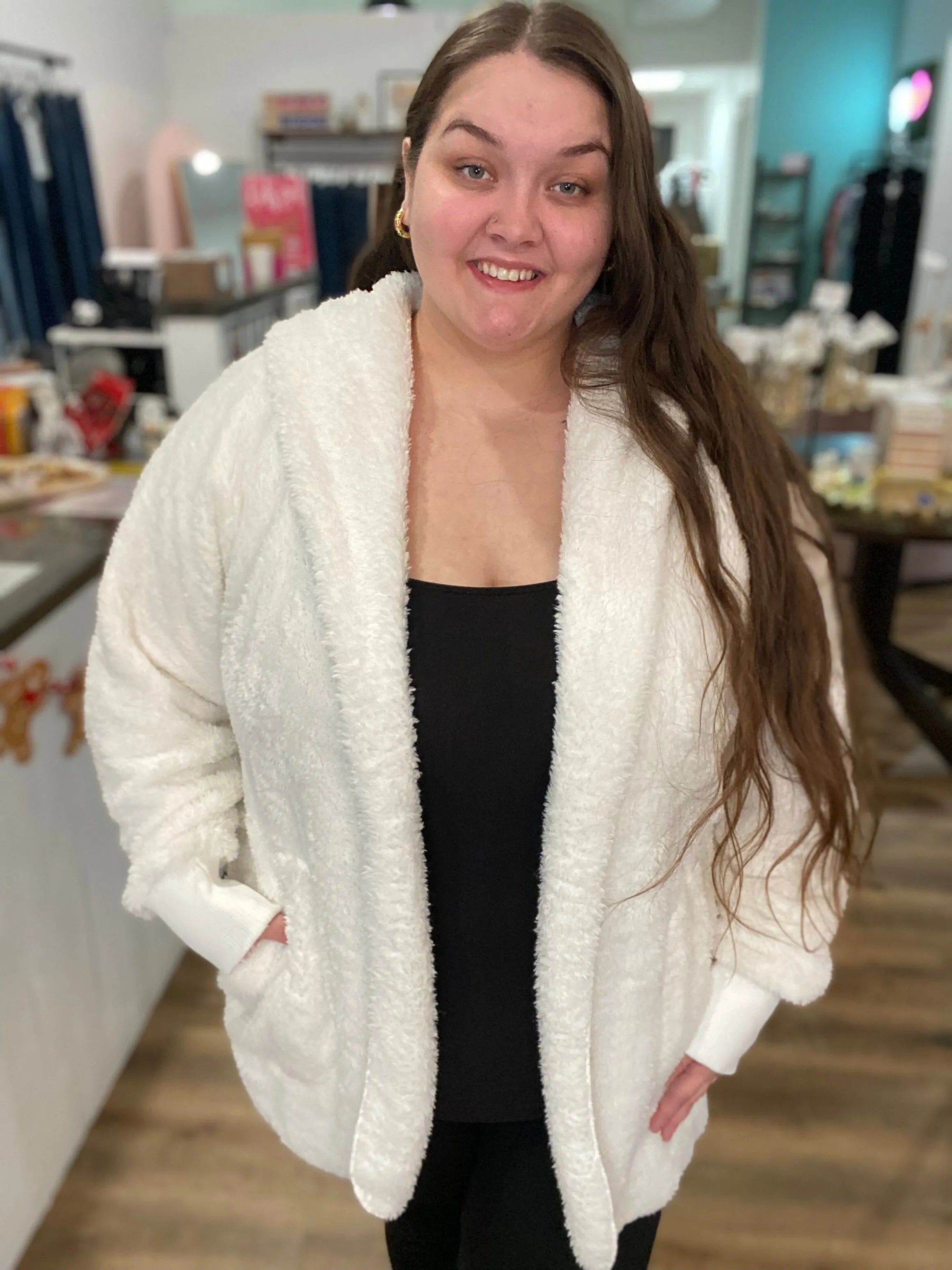 Shop Cozy Hooded Cardigan - White- at Ruby Joy Boutique, a Women's Clothing Store in Pickerington, Ohio