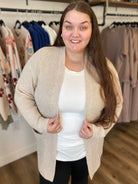 Shop Cozy Open Sweater Cardigan - Oatmeal- at Ruby Joy Boutique, a Women's Clothing Store in Pickerington, Ohio