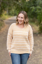 Shop Cozy Striped Sweater - Mustard-Sweater at Ruby Joy Boutique, a Women's Clothing Store in Pickerington, Ohio