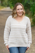 Shop Cozy Striped Sweater - Natural-Sweater at Ruby Joy Boutique, a Women's Clothing Store in Pickerington, Ohio