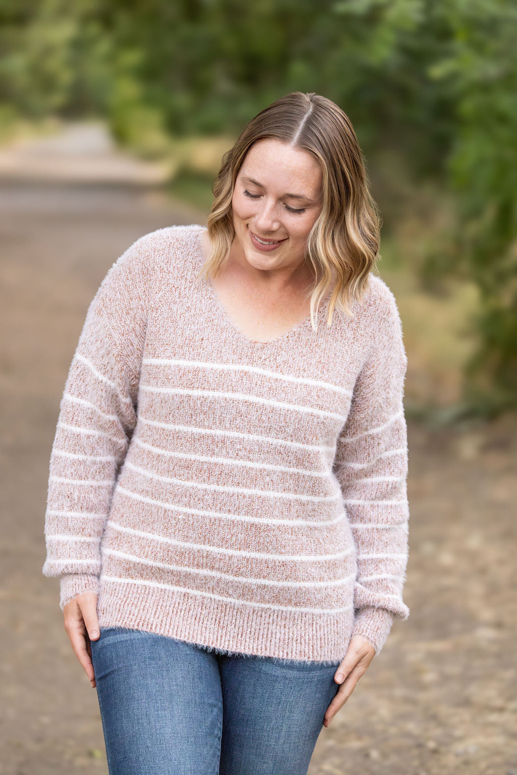 Shop Cozy Striped Sweater - Rust-Sweater at Ruby Joy Boutique, a Women's Clothing Store in Pickerington, Ohio