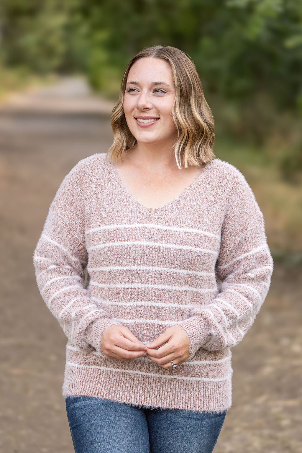 Shop Cozy Striped Sweater - Rust-Sweater at Ruby Joy Boutique, a Women's Clothing Store in Pickerington, Ohio