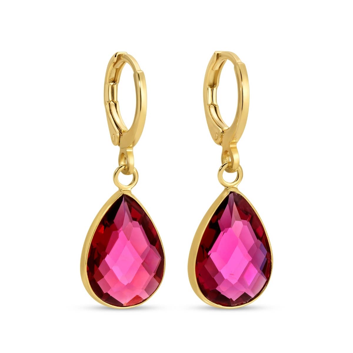 Shop Crystal Teardrop Huggie Earrings | 4 Colors-Dark Pink at Ruby Joy Boutique, a Women's Clothing Store in Pickerington, Ohio