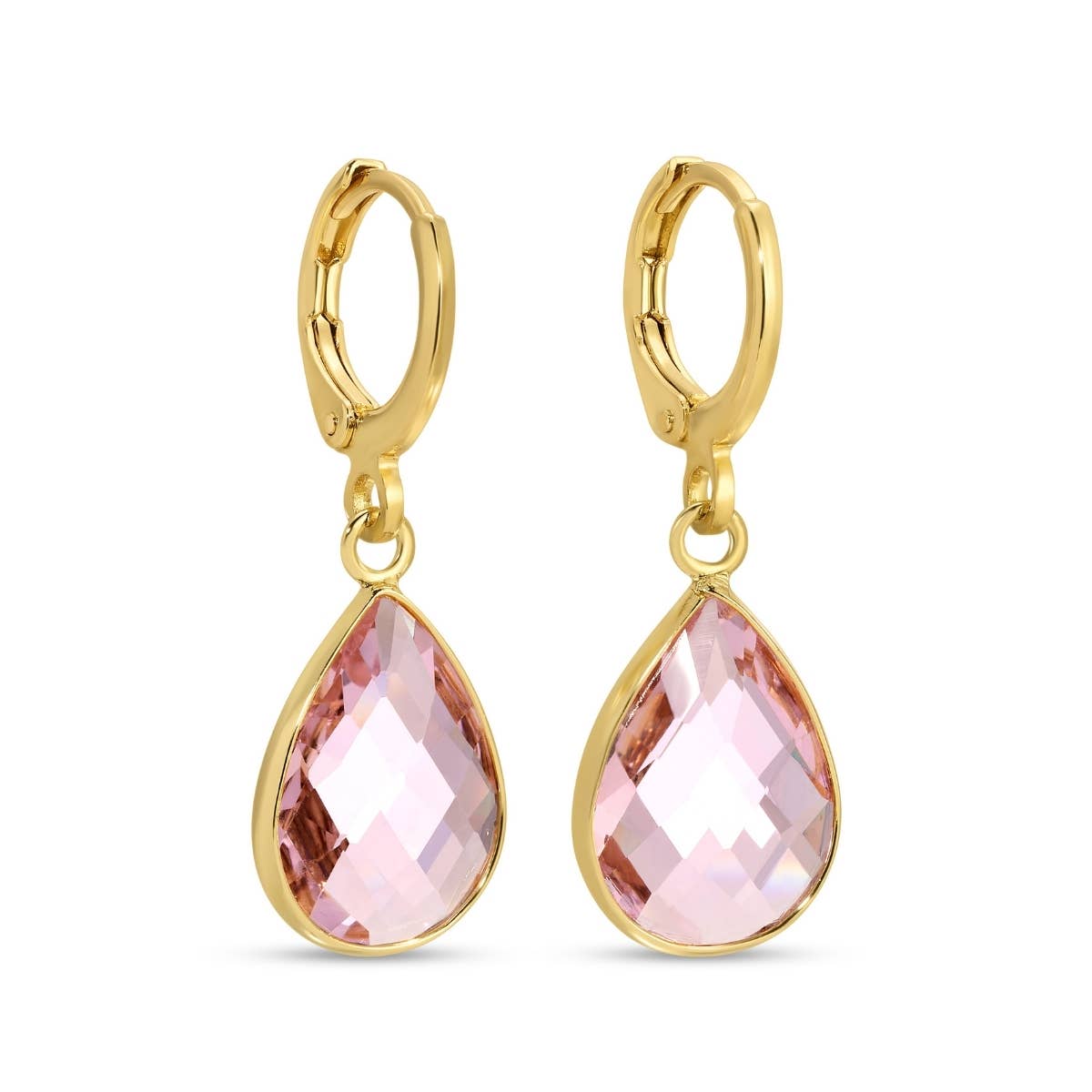 Shop Crystal Teardrop Huggie Earrings | 4 Colors-Pink at Ruby Joy Boutique, a Women's Clothing Store in Pickerington, Ohio